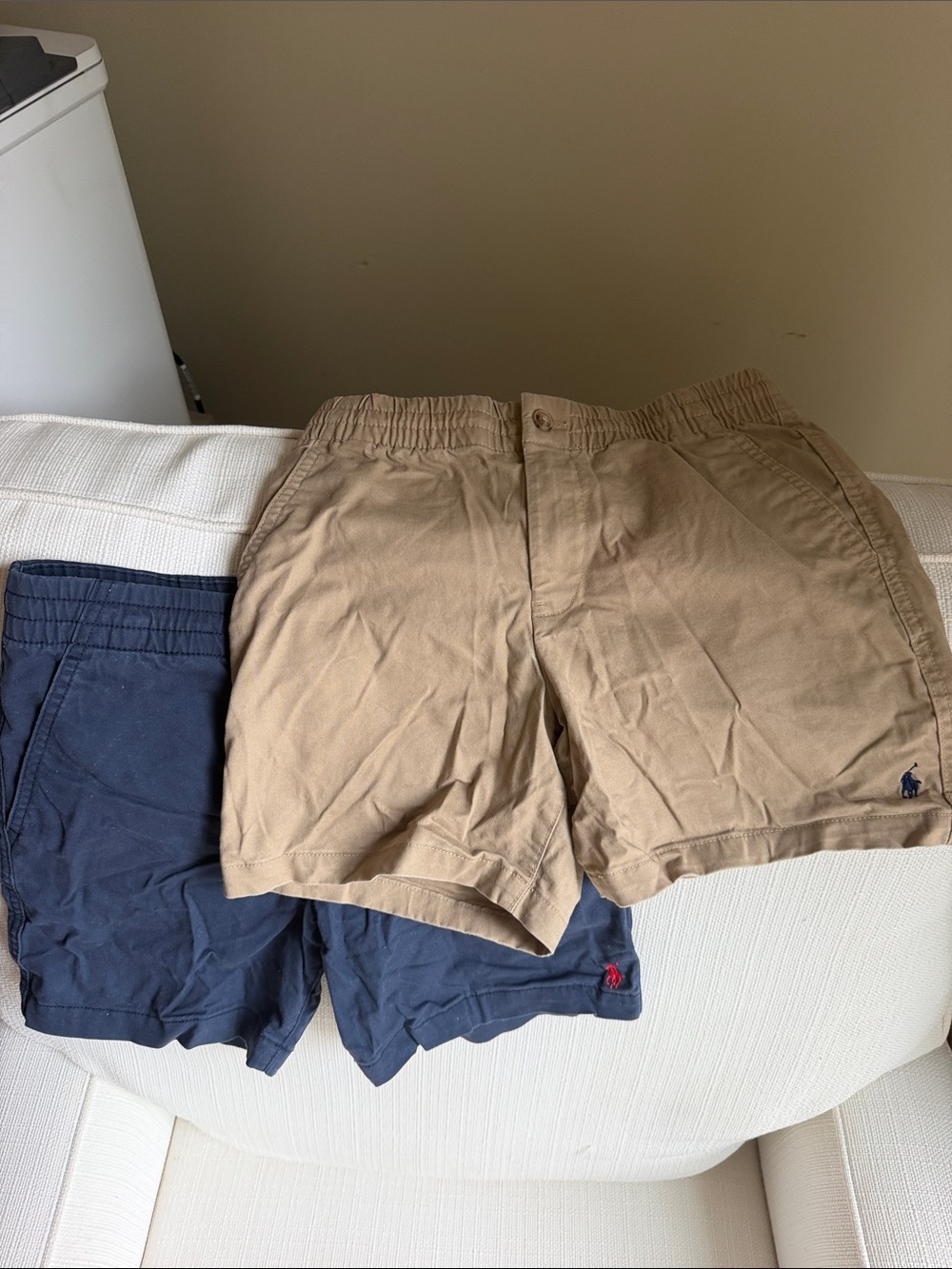 Polo by Ralph Lauren Khaki and Navy Cotton Flat-Front Shorts - 2 Pack